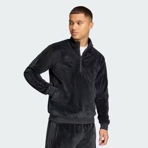 Adidas VELOUR Half Zip TRACK Jacket Black Top